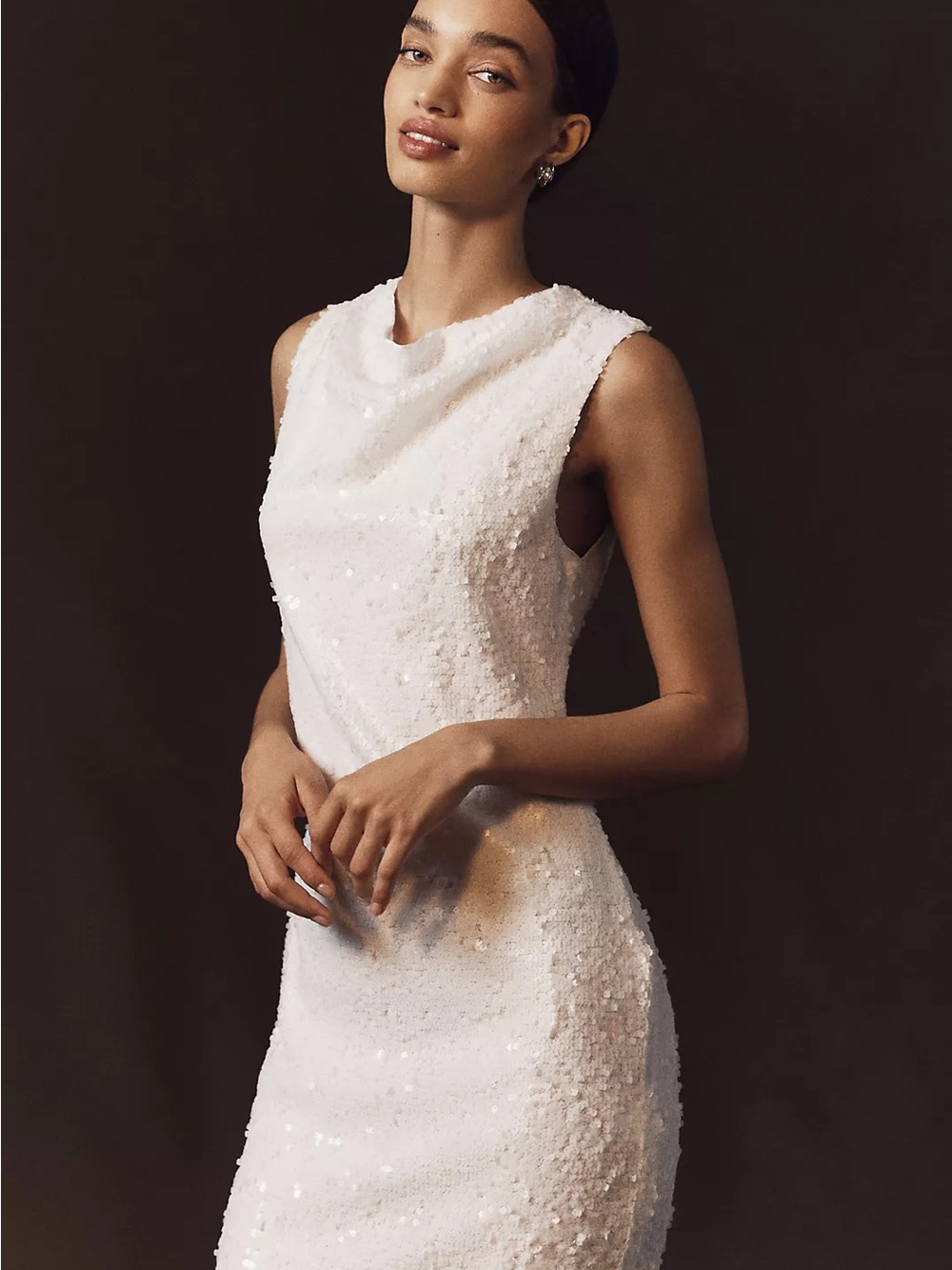 Anthropologie Weddings Shona Joy Illusion Sequin slim Midi Dress White 10 - Picture 2 of 4